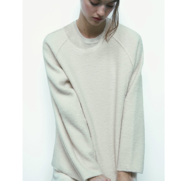 Zara Round Neck Long Sleeve Oversized Bouclé Sweatshirt Sz:S - Picture 8 of 10